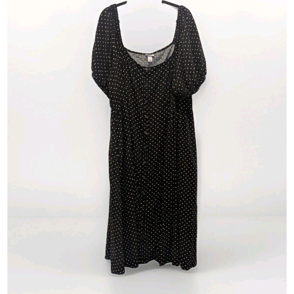 Ava‎ & Viv 3X Geo Print Midi Dress Puff Sleeve Slit Cottagecore Boho Farmhouse